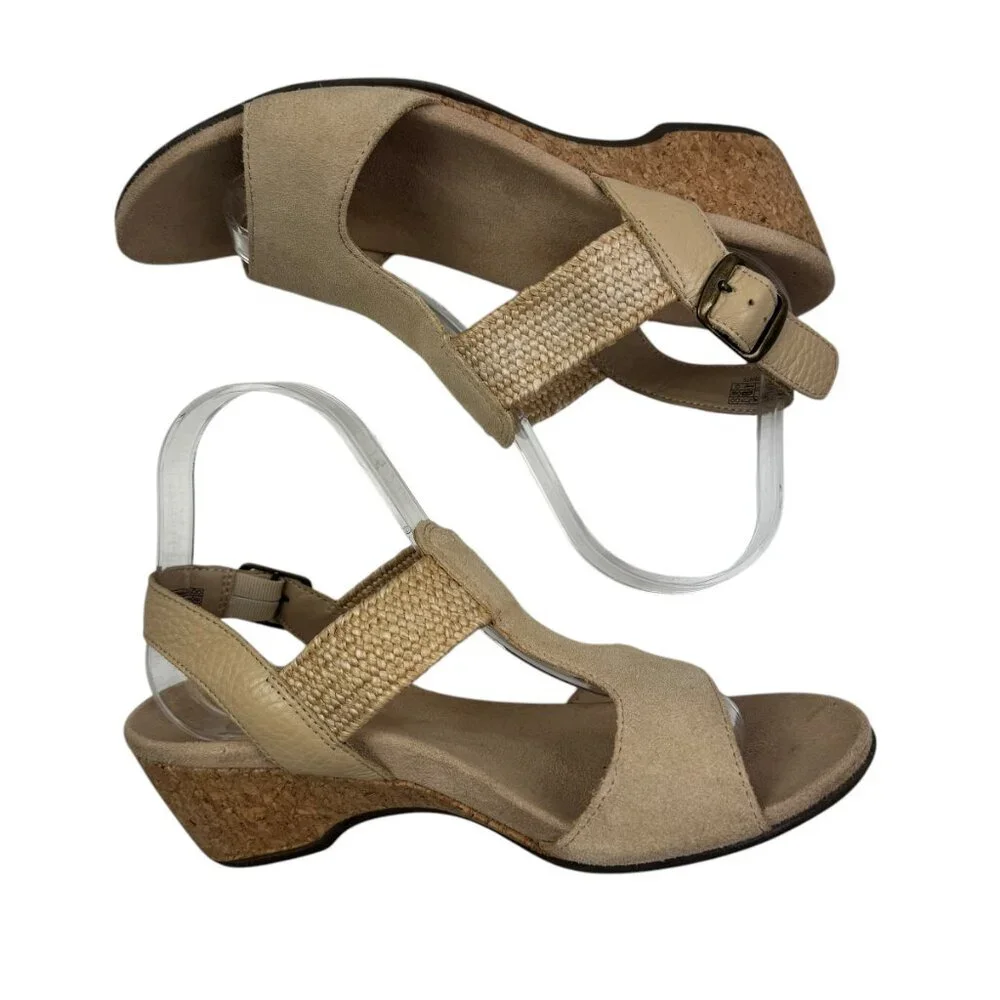 Vionic Kaytie Natural Raffia/Woven Cork Wedge Comfort Sandals Women's Size 7
